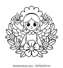 Coloring page Angel heaven garden vector illustration