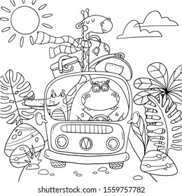 Coloring page animals friend car