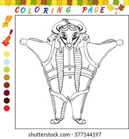 Coloring page with animals theme. Black and white outline illustration for coloring. Visual game for kids and preschool children. Funny image for colouring, drawing