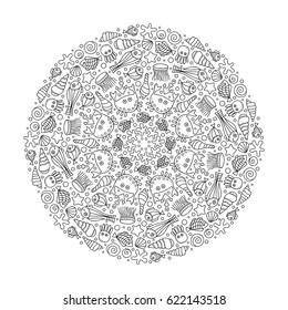 Coloring page for anti stress coloring book. For adult and kids. Vector hand drawn doodle ornament. Outline. Black and white. Sea design illustration.