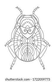 Coloring page. Antistress coloring book for adults Hand drawn beetle, abstract insect, outline drawing