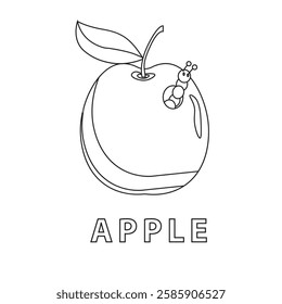 coloring page of apple with caterpillar. simple design of apple with caterpillar. Caterpillars that eat apples