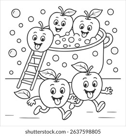 Coloring page apple fruit compote