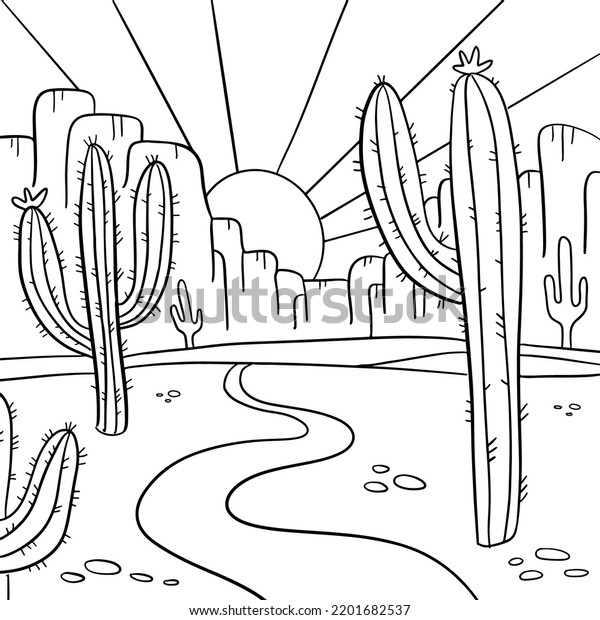 Coloring Page Arizona Desert Landscape Hand Stock Vector (Royalty Free ...