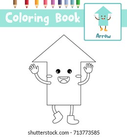 Coloring page of Arrow shape for preschool kids activity educational worksheet. Vector Illustration.