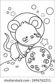 a coloring page of astronauts mouse