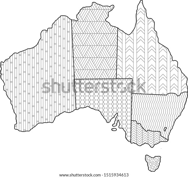 Coloring Page Australia Map Administrative Division Stock Vector