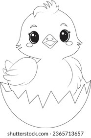Coloring page a baby chick hatching from its egg