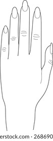 Coloring page with back of woman's hand with a manicure isolated on white background