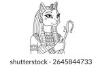 Coloring Page of Bastet the Cat Goddess. Detail Her Cat Head and the Sistrum She Often Holds