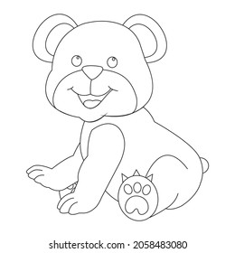 Coloring page Bear animal, black and white cute hand drawn doodle illustration. kid print educational game page
