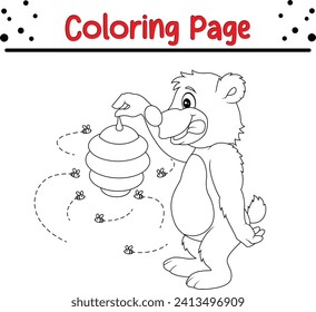 coloring page bear holding bee hive