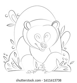 coloring page with a bear in plants