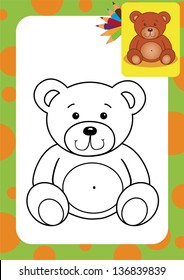 Coloring page. Bear toy vector illustration.