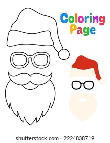 Coloring page with Beard with christmas hat and glasses for kids