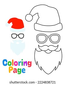 Coloring page with Beard with christmas hat and glasses for kids