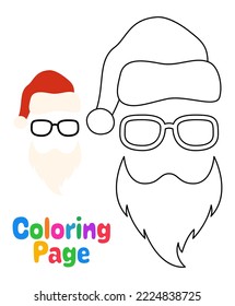 Coloring page with Beard with christmas hat and glasses for kids