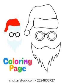 Coloring page with Beard with christmas hat and glasses for kids