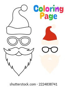 Coloring page with Beard with christmas hat and glasses for kids