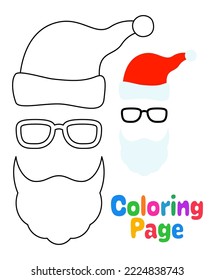 Colorear página con barba con sombrero de navidad y gafas para los niños