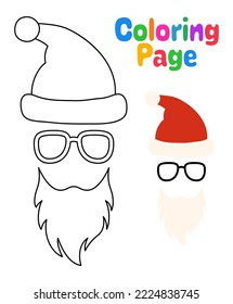 Colorear página con barba con sombrero de navidad y gafas para los niños