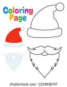 Coloring page with Beard with christmas hat for kids