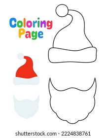 Coloring page with Beard with christmas hat for kids