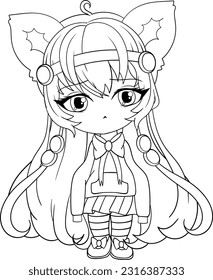 Coloring page Beautiful cute chibi anime girl with ears