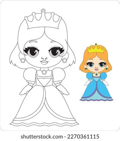 Coloring page Beautiful Princess. Logic educational for children. Vector.