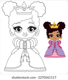 Coloring page Beautiful Princess. Logic educational for children. Vector.