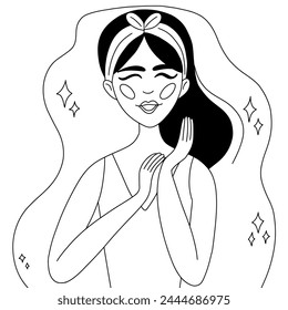Coloring page with beautiful smiling young woman