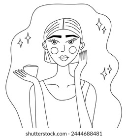 Coloring page with beautiful young woman sketch