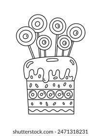 Coloring Page - Beautifully Decorated Cake Is An Adult Anti-Stress Coloring Activity