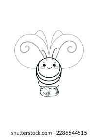 Coloring page with Bee character kawaii  