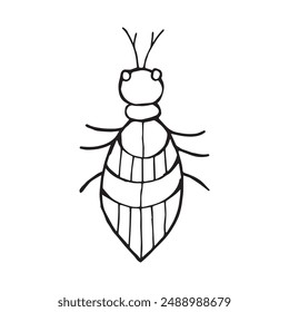 Coloring page of a beetle. Insect outline vector, icon. Hand drawn doodle style, Isolated black line on white.