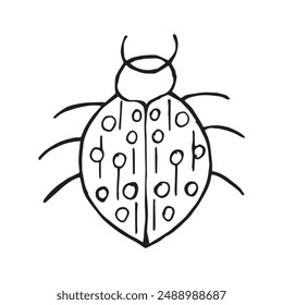 Coloring page of a beetle. Insect outline vector, icon. Hand drawn doodle style, Isolated black line on white.