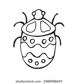 Coloring page of a beetle. Insect outline vector, icon. Hand drawn doodle style, Isolated black line on white.