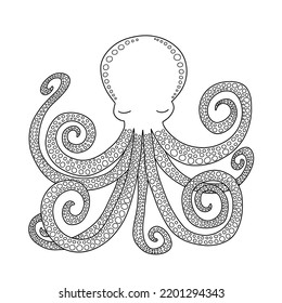 Coloring Page With Big Octopus Doodle. Cute Octopus Doodle Vector Coloring Page