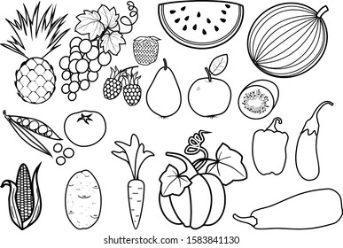 Coloring Page Big Set Different Fruits Stock Vector (Royalty Free ...