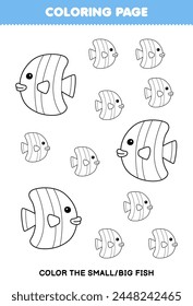 Coloring page big or small picture of cute fish line art printable pet worksheet