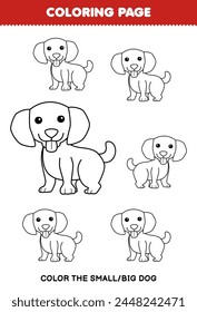 Coloring page big or small picture of cute dog line art printable pet worksheet