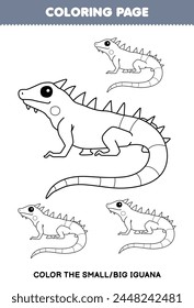 Coloring page big or small picture of cute iguana line art printable pet worksheet