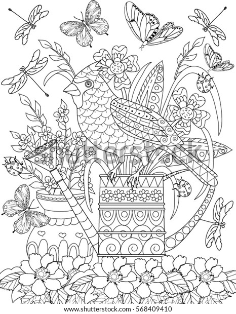 Coloring Page Bird Stock Vector (Royalty Free) 568409410
