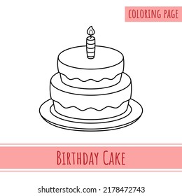 Coloring Page Of Birthday Cake. Suitable For Kids Activities
