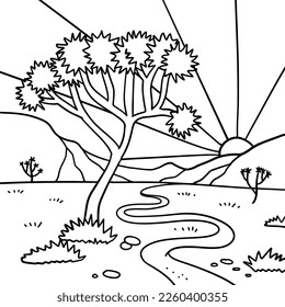 Coloring page    Black linear hand drawn Joshua tree vector illustration  Minimalist line art Arizona sunset landscape  Desert vibes line art print  Vector line illustration American southwest 