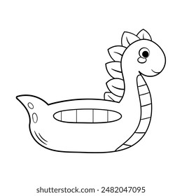 Coloring page or black and white icon of dinosaur shaped cute  swimming ring for summer party, inflatable circle for summer vacation