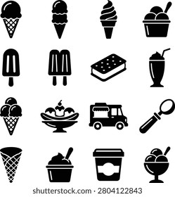 Coloring page Coloring page Black and white icons of various cold dessert foods and treats on white background