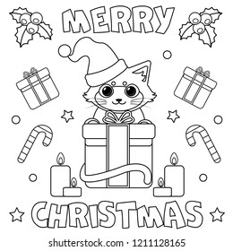 Coloring page. Black and white vector illustration. Merry Christmas. 