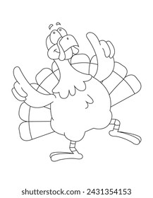 Coloring page. Black and white vector cartoon illustration.Thanksgiving.Coloring book (turkey)