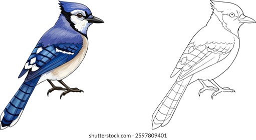 Coloring Page: A Blue Jay with its outline for Kids coloring book